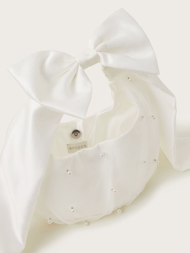 Monsoon Natural Pearly Bow Handle Tulle Bag - Image 4 of 4