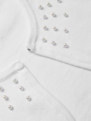 Monsoon White Niamh Pearl Embellished 100% Cotton Cardigan - Image 3 of 3