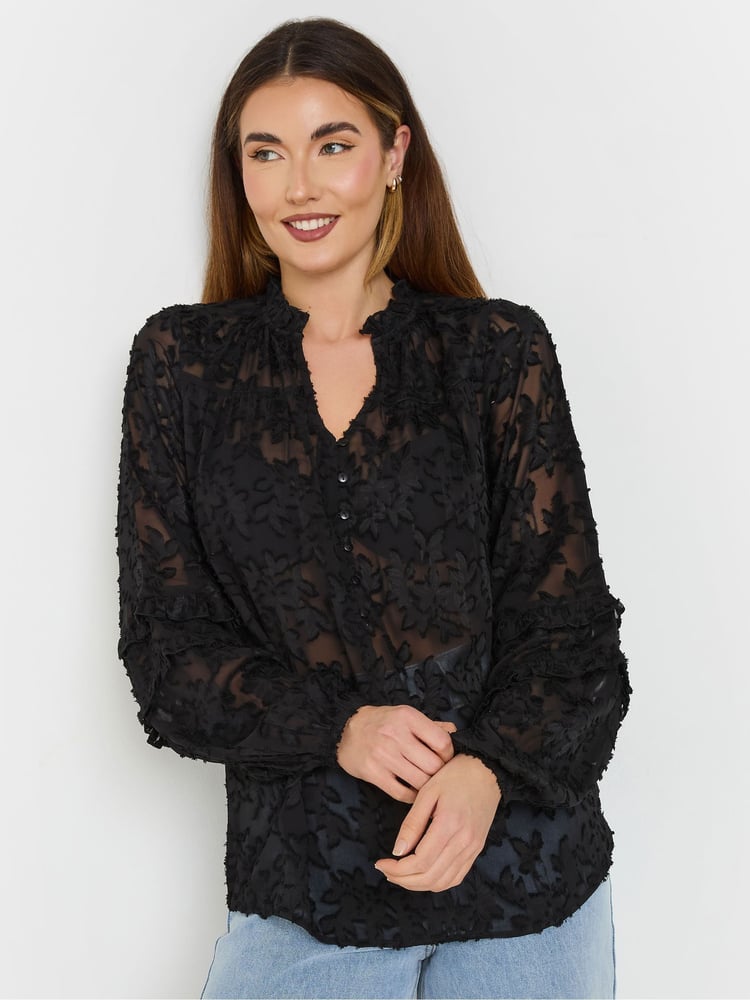 Long Tall Sally Black Floral Jacquard Blouse - Image 1 of 5