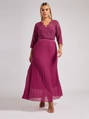 Yours Curve Pink London Lace Pleated Maxi Dress - Image 1 of 5