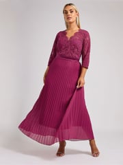 Yours Curve Pink London Lace Pleated Maxi Dress - Image 2 of 5