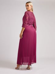 Yours Curve Pink London Lace Pleated Maxi Dress - Image 3 of 5
