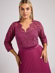 Yours Curve Pink London Lace Pleated Maxi Dress - Image 4 of 5