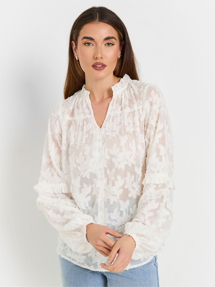Long Tall Sally White Floral Jacquard Blouse - Image 1 of 5