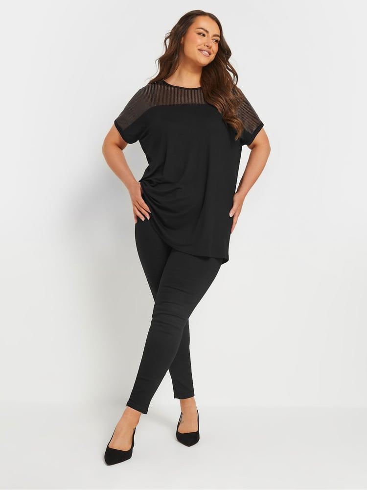Yours Curve Black Mesh Yoke Top - Image 2 of 5