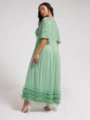 Yours Curve Green Luxe Embellished Ruffle Maxi Dress - Image 3 of 5