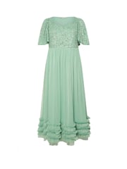 Yours Curve Green Luxe Embellished Ruffle Maxi Dress - Image 5 of 5