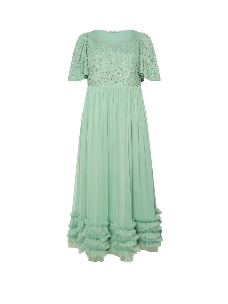 Yours Curve Green Luxe Embellished Ruffle Maxi Dress - Image 5 of 5