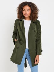 M&Co Green Short Dipped Back Trench Coat - Image 1 of 5