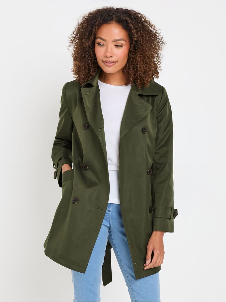 M&Co Green Short Dipped Back Trench Coat - Image 1 of 5