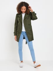 M&Co Green Short Dipped Back Trench Coat - Image 2 of 5