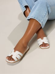Yours Curve White Wide Fit Cut Out Sandal - Image 1 of 5