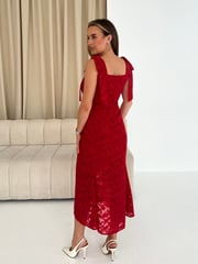 Girl In Mind Red Jovi Tie Shoulder Frill Skirt Midi Dress - Image 4 of 5
