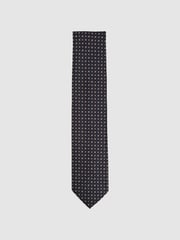 Reiss Navy/Tobacco Pelosa Foulard Silk Blend Floral Print Tie - Image 1 of 5
