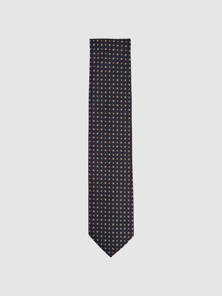 Reiss Navy/Tobacco Pelosa Foulard Silk Blend Floral Print Tie - Image 1 of 5