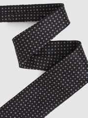 Reiss Navy/Tobacco Pelosa Foulard Silk Blend Floral Print Tie - Image 3 of 5