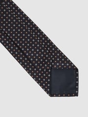 Reiss Navy/Tobacco Pelosa Foulard Silk Blend Floral Print Tie - Image 4 of 5