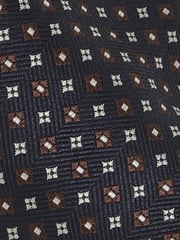 Reiss Navy/Tobacco Pelosa Foulard Silk Blend Floral Print Tie - Image 5 of 5