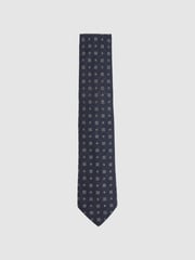 Reiss Navy Anzio Foulard Silk Blend Tie with Medallion Pattern - Image 1 of 4
