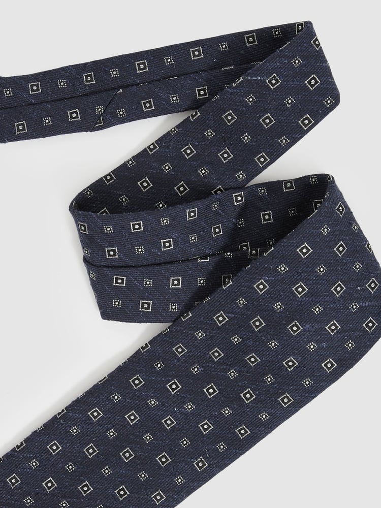 Reiss Navy Anzio Foulard Silk Blend Tie with Medallion Pattern - Image 2 of 4