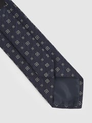 Reiss Navy Anzio Foulard Silk Blend Tie with Medallion Pattern - Image 3 of 4
