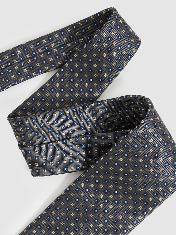 Reiss Charcoal Pelosa Foulard Silk Blend Floral Print Tie - Image 2 of 4