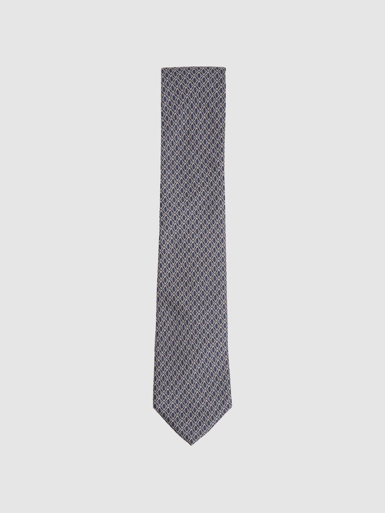 Reiss Navy Caruso Silk Geometric-Print Tie - Image 1 of 4
