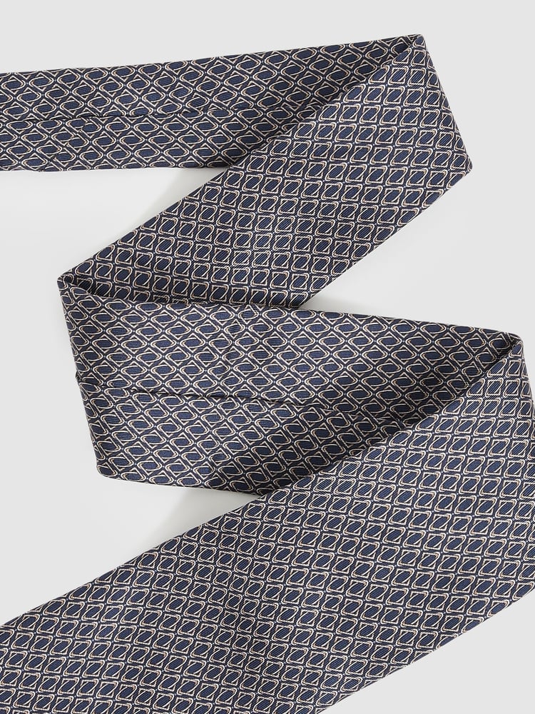 Reiss Navy Caruso Silk Geometric-Print Tie - Image 2 of 4