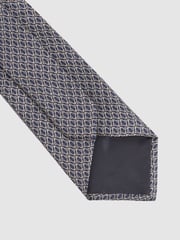 Reiss Navy Caruso Silk Geometric-Print Tie - Image 3 of 4
