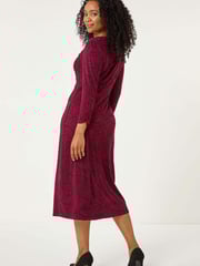 Roman Purple Petite Leaf Print Twist Midi Dress - Image 3 of 5