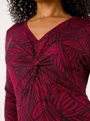 Roman Purple Petite Leaf Print Twist Midi Dress - Image 5 of 5