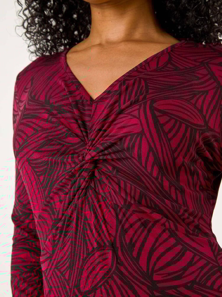 Roman Purple Petite Leaf Print Twist Midi Dress - Image 5 of 5