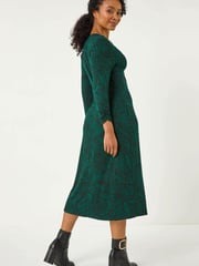 Roman Green Petite Leaf Print Twist Midi Dress - Image 3 of 5