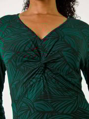 Roman Green Petite Leaf Print Twist Midi Dress - Image 5 of 5