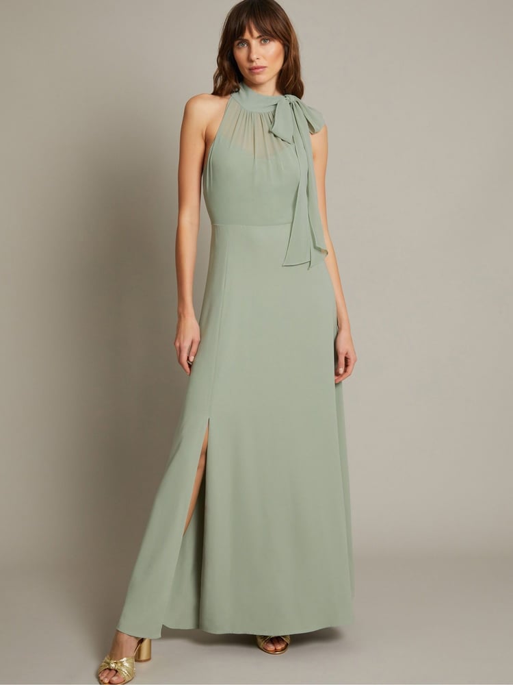 Monsoon Green Monika Halter Chiffon Maxi Dress - Image 1 of 5