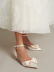 Monsoon Natural Stacy Satin Bow Pointed Toe Heels - Image 1 of 4