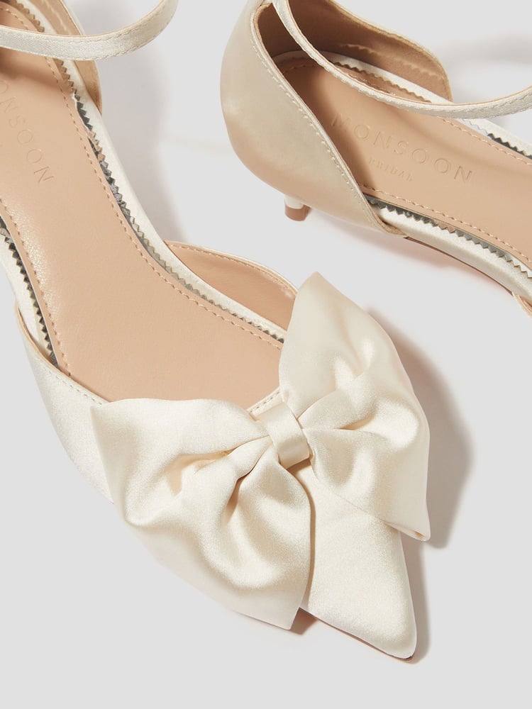 Monsoon Natural Stacy Satin Bow Pointed Toe Heels - Image 4 of 4