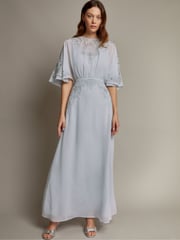 Monsoon Blue Tatiana Angel Sleeve Embellished Maxi Dress - Image 1 of 5