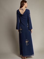 Monsoon Blue Sarah Flute Sleeve Floral Sequin Maxi Dress - Image 3 of 4