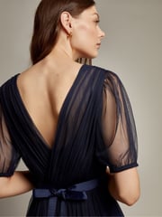 Monsoon Blue Ellie Sheer Sleeve Plunge Tulle Maxi Dress - Image 2 of 5