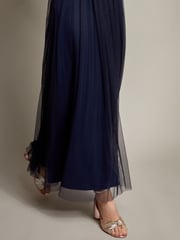 Monsoon Blue Ellie Sheer Sleeve Plunge Tulle Maxi Dress - Image 4 of 5