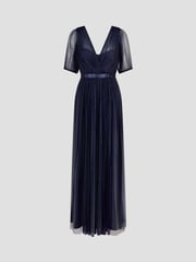 Monsoon Blue Ellie Sheer Sleeve Plunge Tulle Maxi Dress - Image 5 of 5
