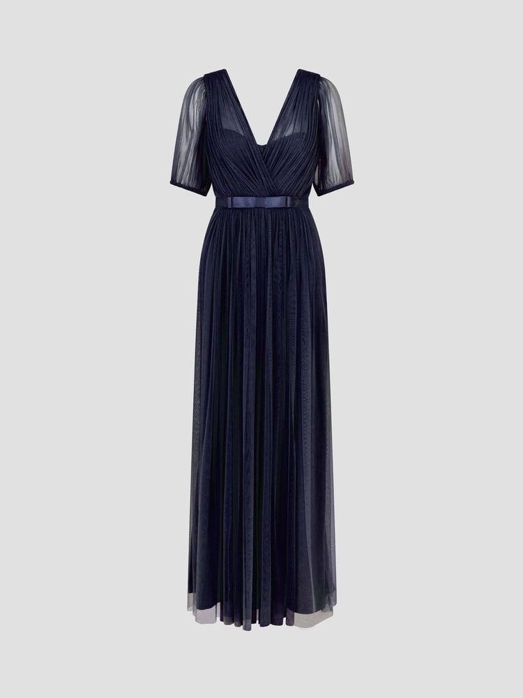 Monsoon Blue Ellie Sheer Sleeve Plunge Tulle Maxi Dress - Image 5 of 5