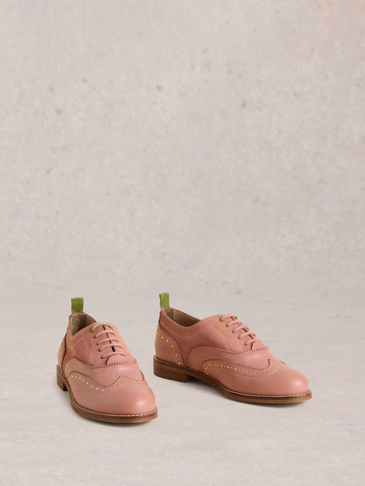White Stuff Pink Thistle Studded Lace Up Brogues - Image 2 of 4