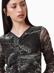 AllSaints Grey Keiko Mesh Dress - Image 2 of 8