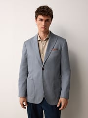 Steel Blue Regular Fit Cotton Blend Blazer With Linen and Lyocell - Image 1 of 5