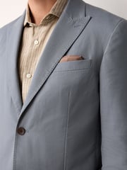 Steel Blue Regular Fit Cotton Blend Blazer With Linen and Lyocell - Image 3 of 5