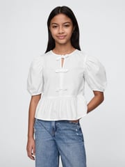 Gap White Puff-Sleeve Peplum Bow Top (4-13yrs) - Image 1 of 5