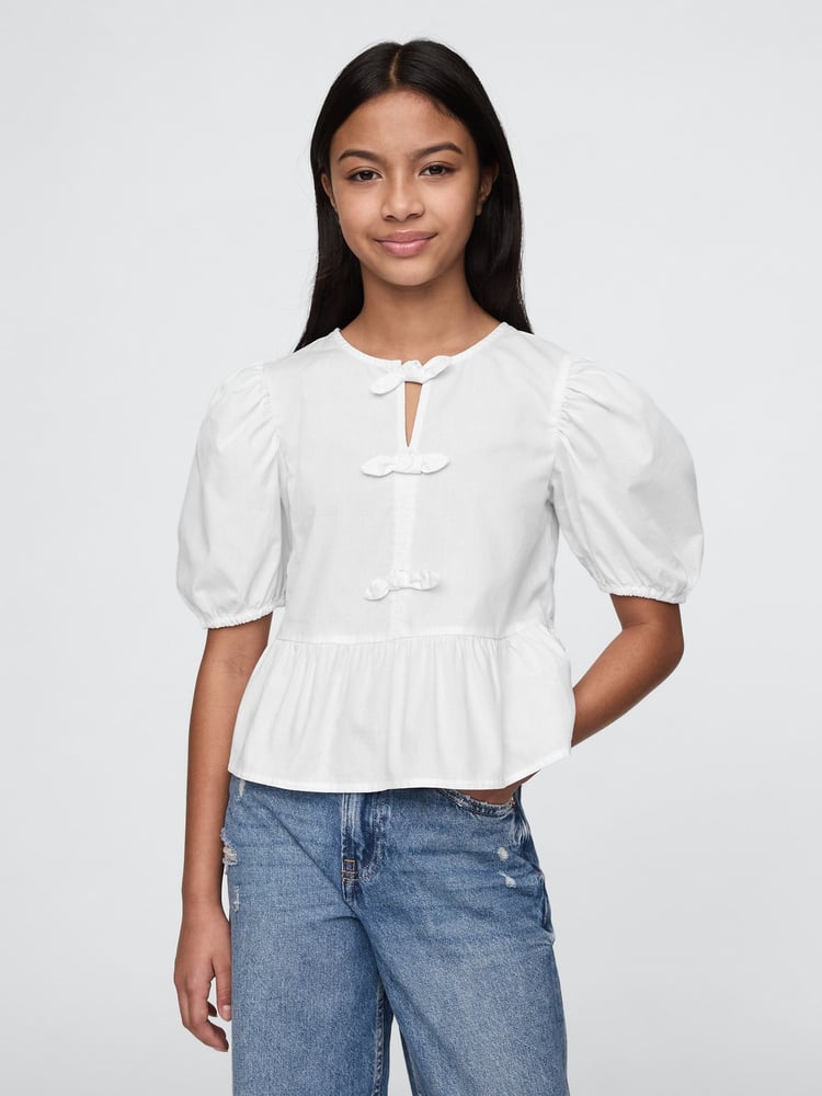Gap White Puff-Sleeve Peplum Bow Top (4-13yrs) - Image 1 of 5