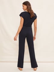 Friends Like These Blue Jersey Wide Leg Wrap Style V-Neck Summer Jumpsuit - Image 2 of 4